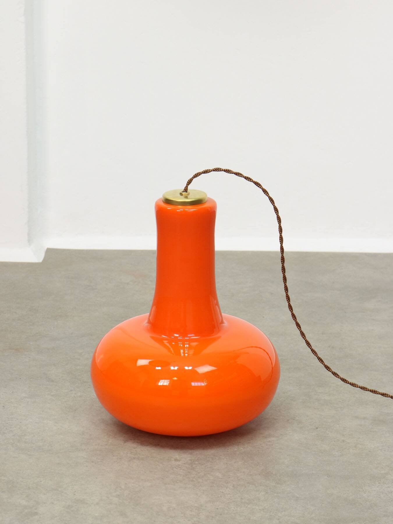 Mid-Century Italian Orange Glass and Brass Pendant Lamp