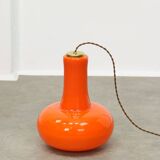 Mid-Century Italian Orange Glass and Brass Pendant Lamp