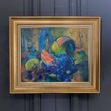 Antique Italian Fruit Still Life Oil on Canvas Painting