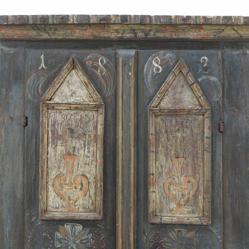 Antique Rustic Farmhouse Folk Art Painted Bridal Cabinet 1882