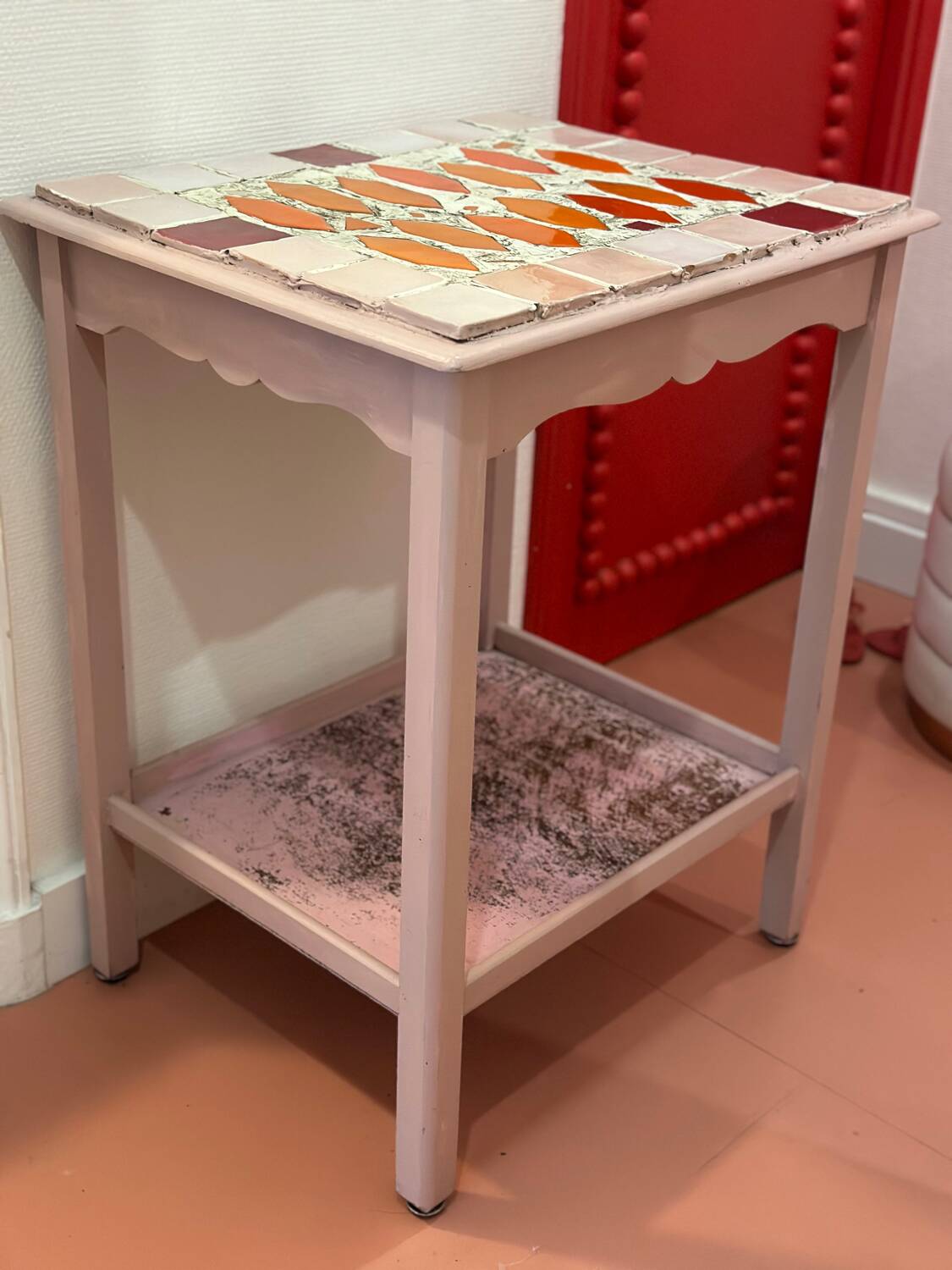 Side table console mosaic pink orange original vintage charm colourful