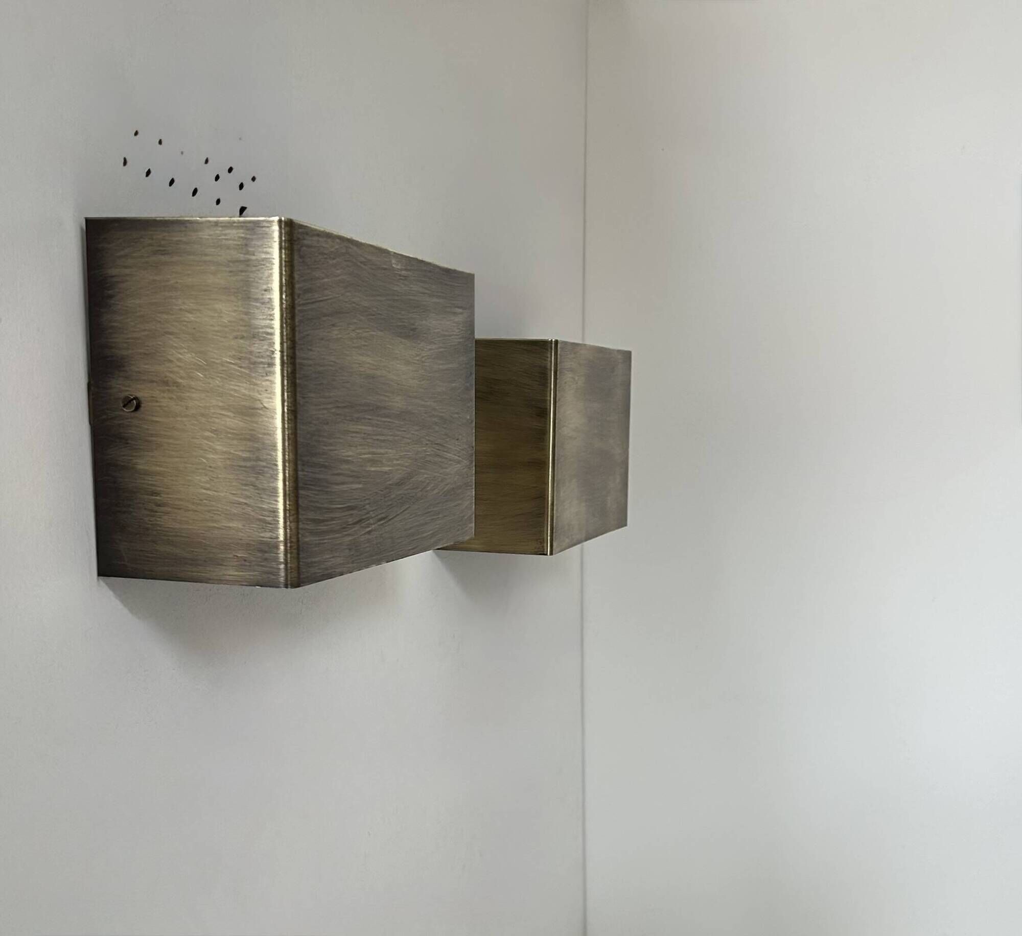 Pair of vintage wall lights, patinated brushed brass, France, 1970