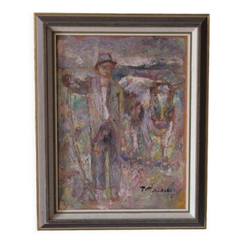 Pal matskassy, hungarian modern painting, 1960s, oil on panel, framed