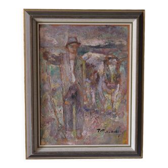 Pal matskassy, hungarian modern painting, 1960s, oil on panel, framed