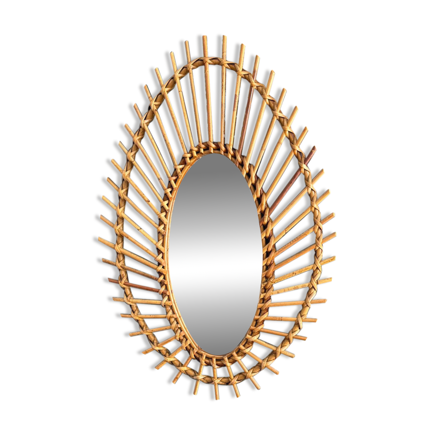 Large antique rattan mirror