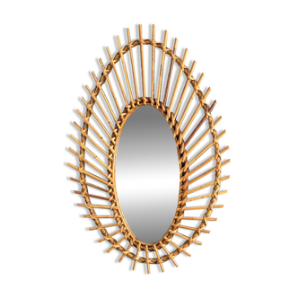 Large antique rattan mirror