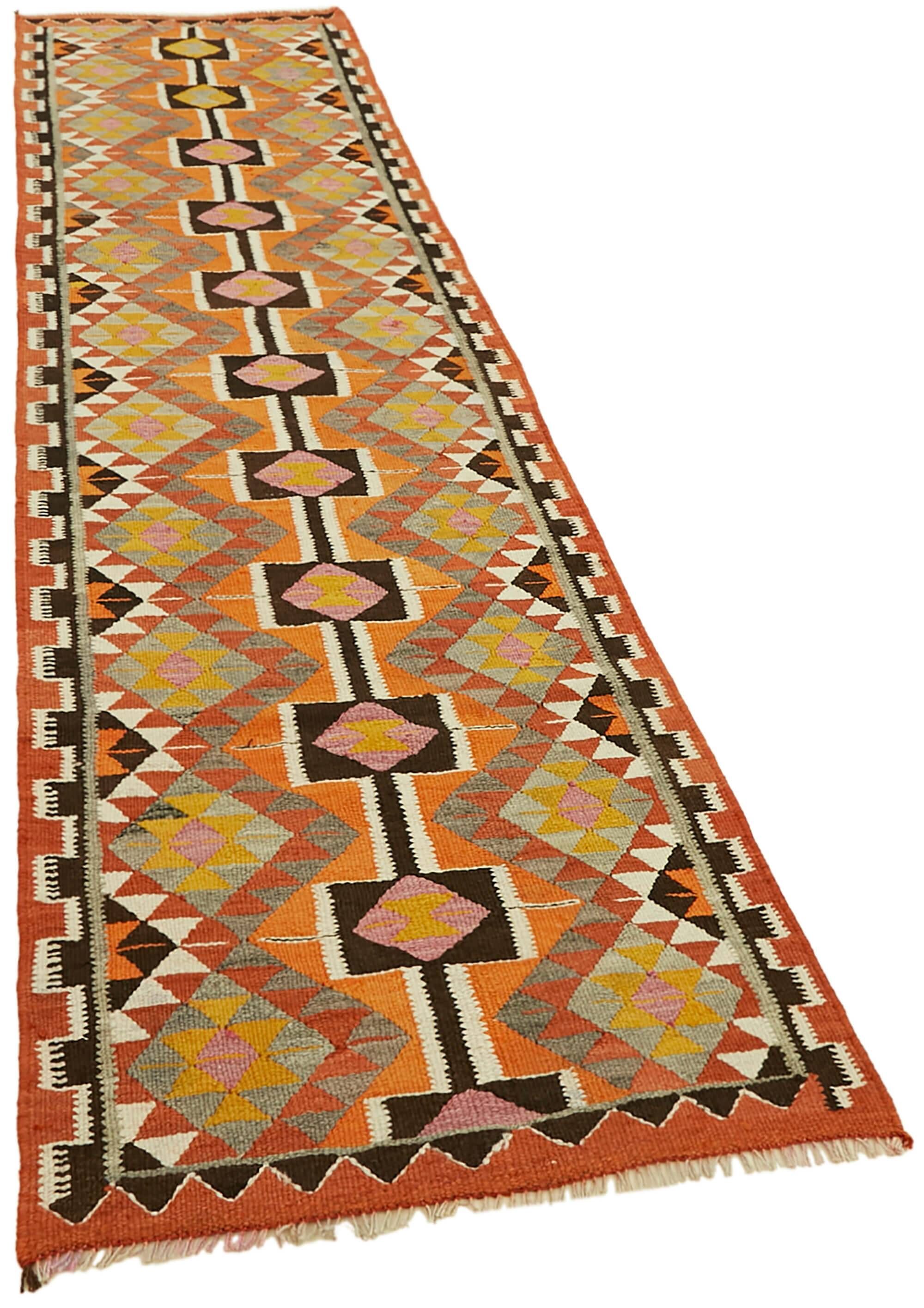 Turkish Handwoven Vintage Herki Kilim 89 cm x 378 cm