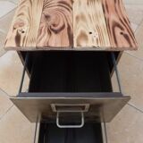 Old industrial furniture in rusty effect metal with two drawers on casters