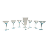 Verres à cocktail en verre de Murano bleu clair et pichet par La Murrina, années 1980.