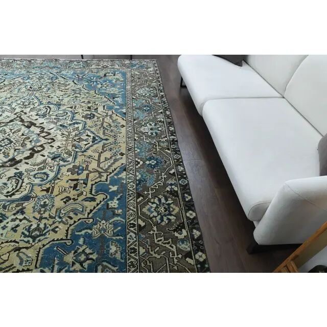 1960s Vintage Persian Handmade Wool Cotton Brown Area Rug 278x354
