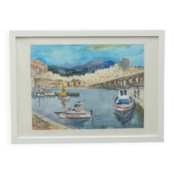 Watercolor "Banyuls sur Mer" by André TOURE, France