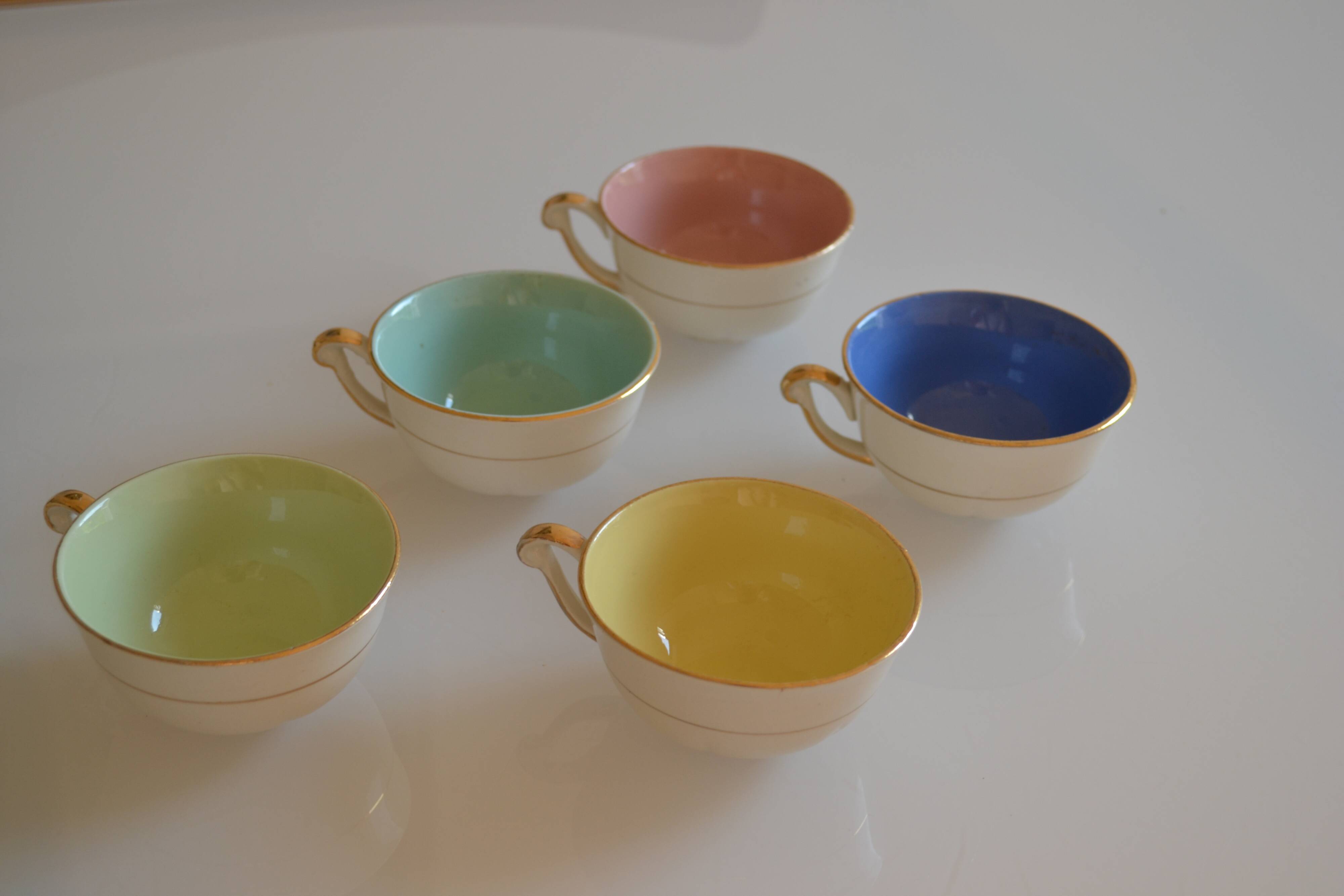 5 earthenware coffee or tea cups from saint amand france 1950