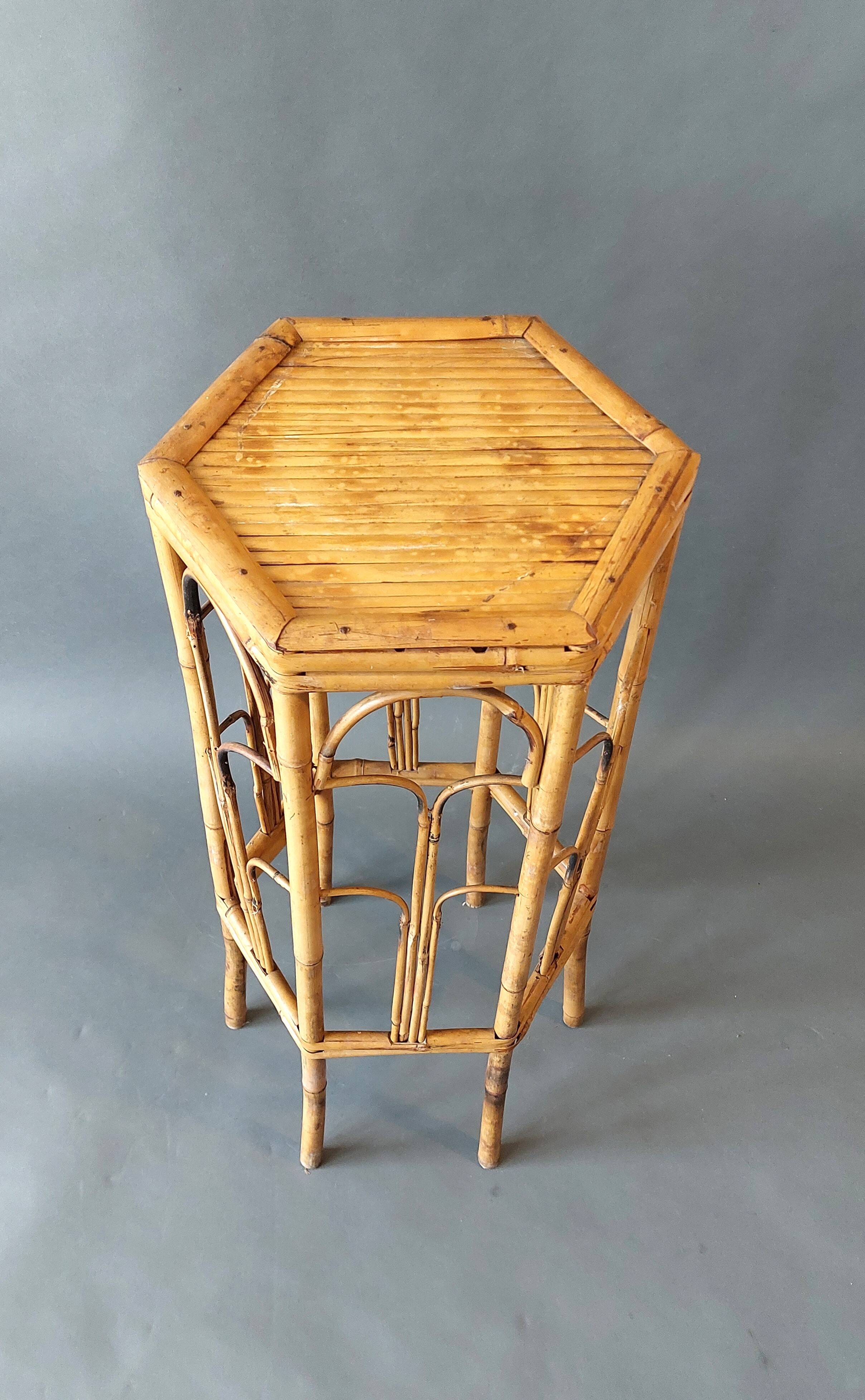 Vintage bamboo pedestal table.
