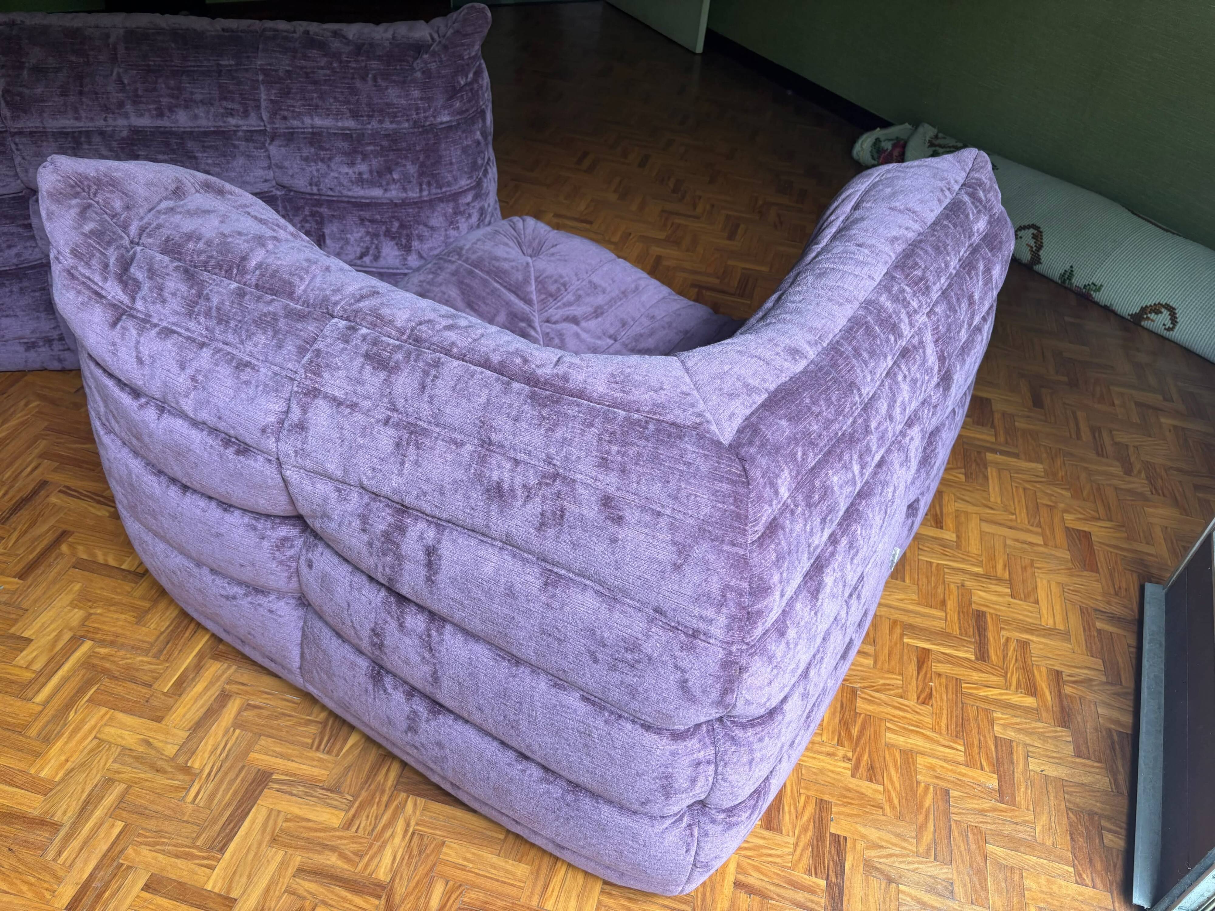 Togo purple sofa set - 2-seater sofa and corner armchair