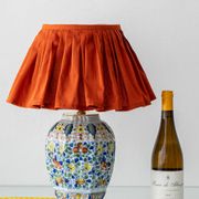 Polychrome Dutch Delft Table Lamp, Tichelaar Makkum, with New Loose Pleat Silk Shade