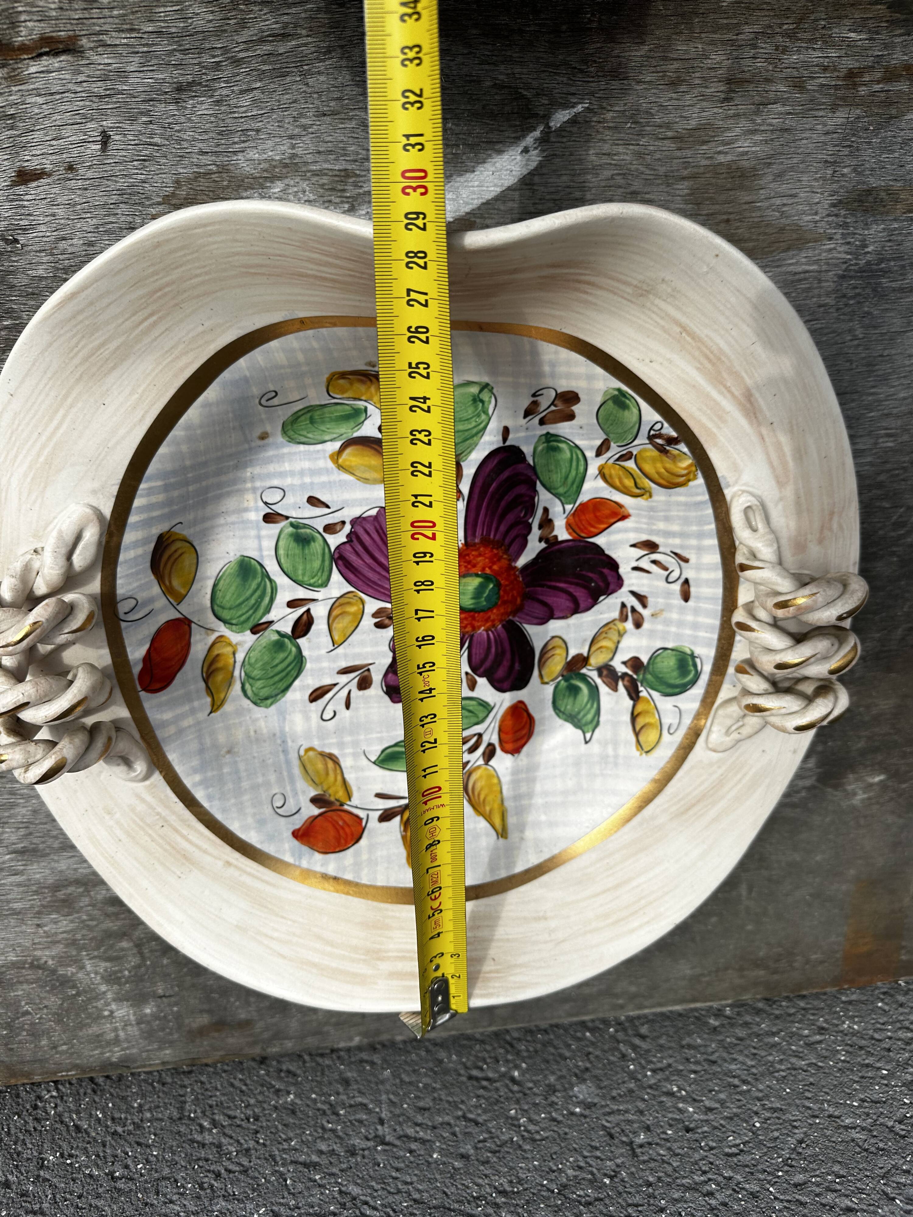 Painted ceramic fruit basket woven by Hubert Becquet, Quaregnon.