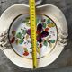 Painted ceramic fruit basket woven by Hubert Becquet, Quaregnon.