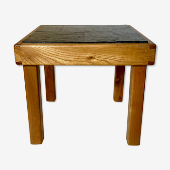 Coffee table in elm and slate by Maison Regain 1970