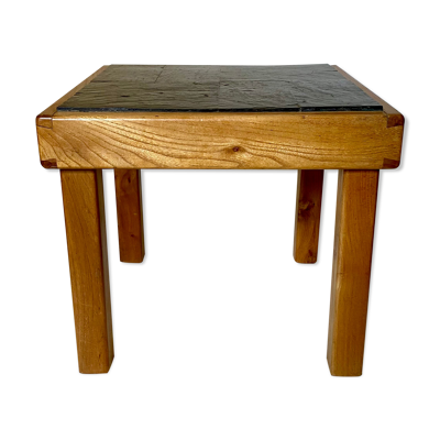 Table basse en orme et ardoise par Maison Regain 1970
