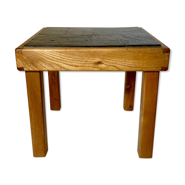 Table basse en orme et ardoise par Maison Regain 1970