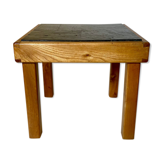 Table basse en orme et ardoise par Maison Regain 1970