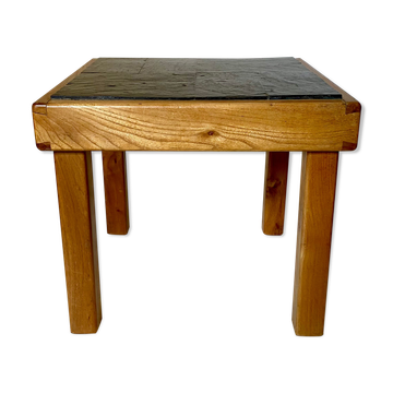 Coffee table in elm and slate by Maison Regain 1970