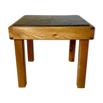 Coffee table in elm and slate by Maison Regain 1970