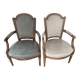 Pair of cabriolet armchairs in light grey and dark grey Louis XV style.