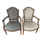 Paire de fauteuil cabriolet style Louis XV gris clair et gris foncé