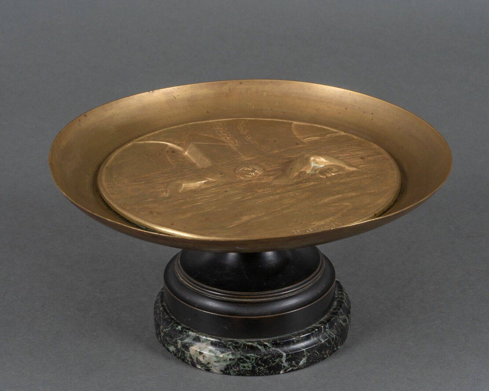20th century bronze cup Emile Adolphe Monier Swimming swimmers on marble base