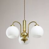 Lustre Mid-Century en Laiton et Opaline, Italie