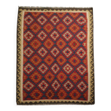 Burgundy Afghan Kilim Rug, Geometric Wool Flatweave, Handmade Tribal Carpet