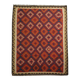 Burgundy Afghan Kilim Rug, Geometric Wool Flatweave, Handmade Tribal Carpet