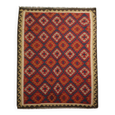 Tapis Kilim afghan bordeaux, tissage plat géométrique en laine, tapis tribal fait main