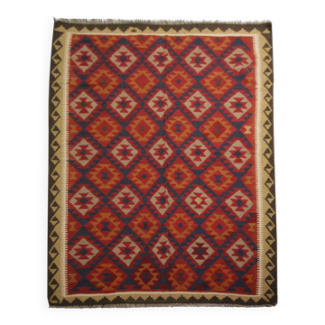Tapis Kilim afghan bordeaux, tissage plat géométrique en laine, tapis tribal fait main