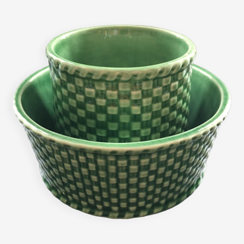 Set 2 pots barbotine verte