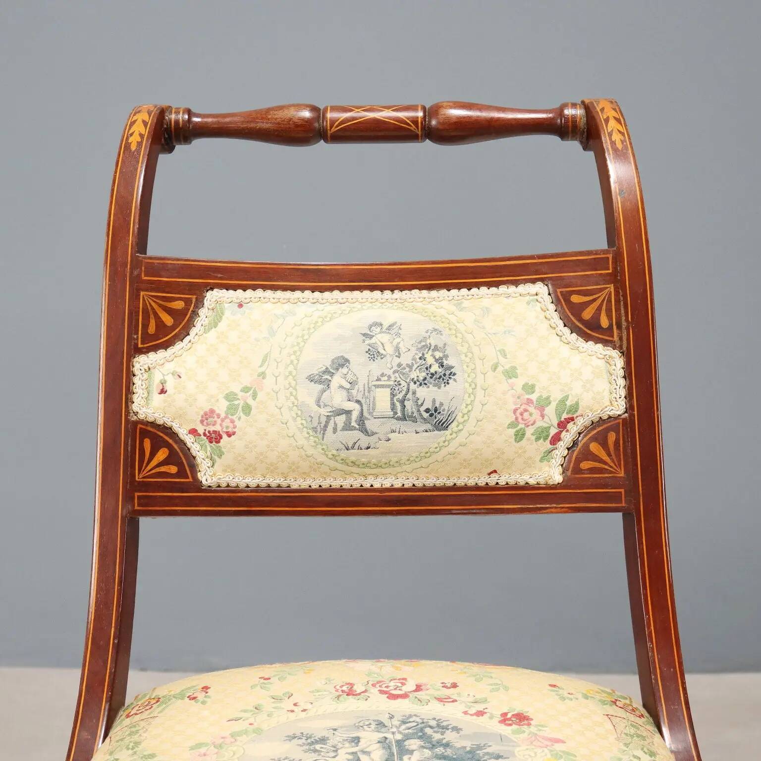 Chaises victoriennes anciennes en acajou et tissu, Royaume-Uni, XIXe siècle