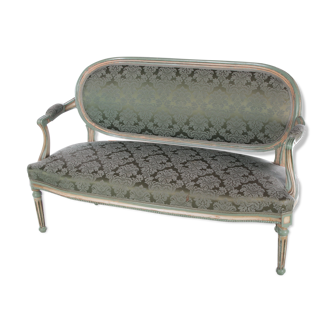 Antique French green Louis XVI style sofa