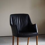 Fauteuil Danemark Moderne par Nanna Ditzel en chêne et cuir patiné, années 1950