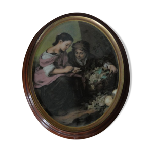 Cadre ovale ancien en - porcelaine