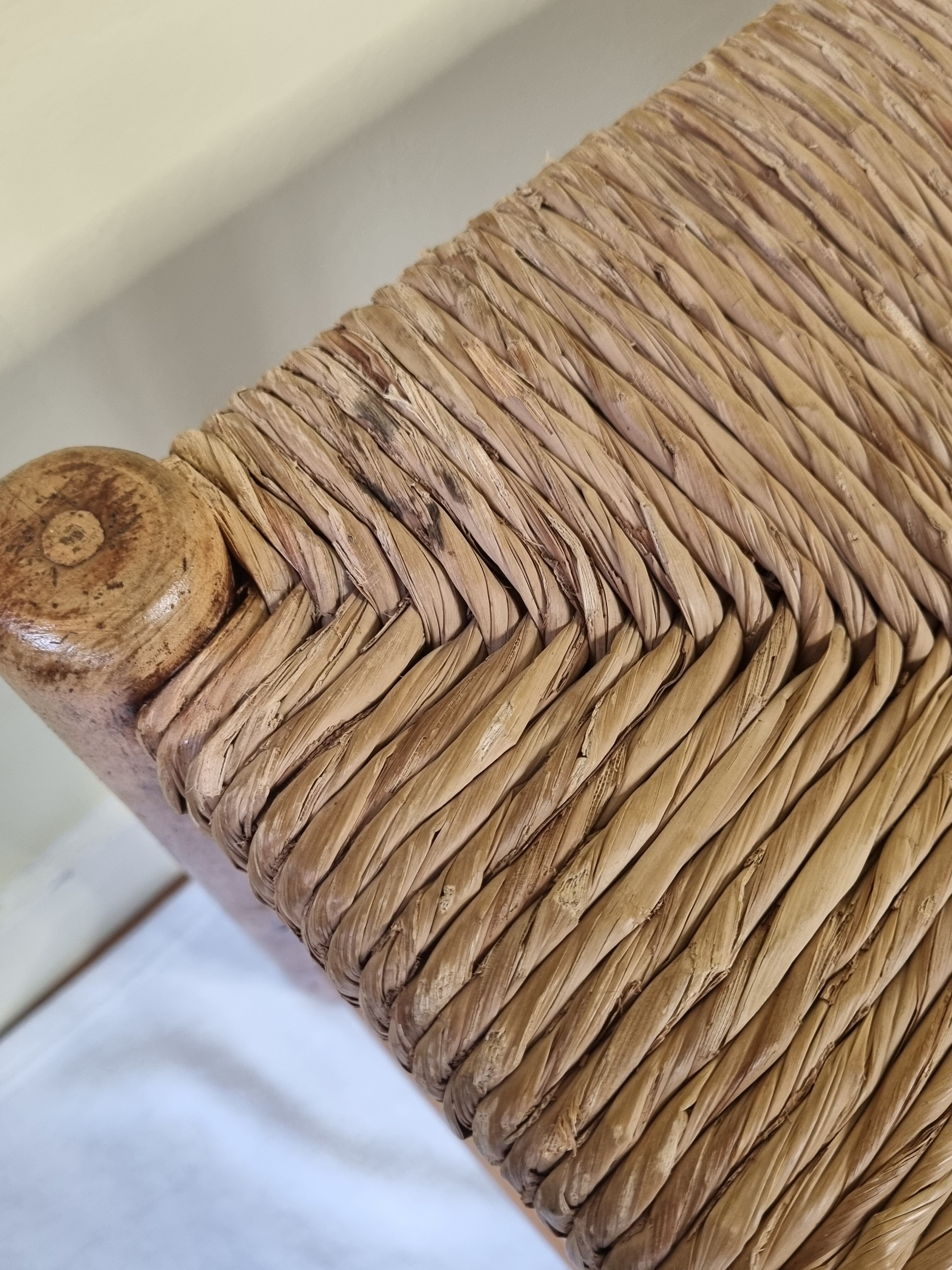 Wooden entrance bench and vintage straw 90 cm