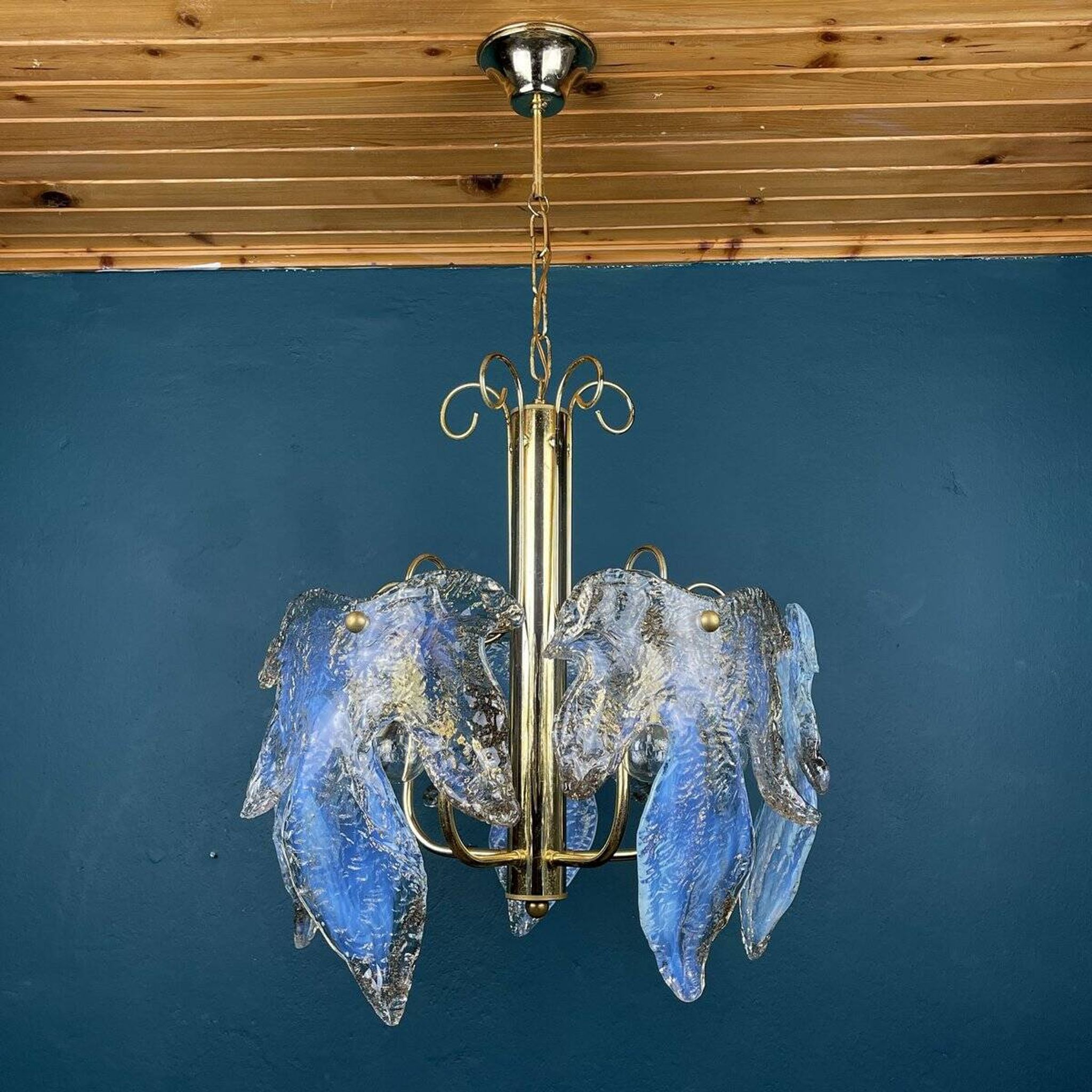 Murano Ice glass ceiling light, Italy, 1970s