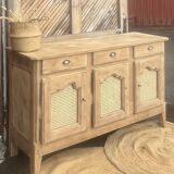 Buffet ancien/ enfilade en chêne massif brut et cannage