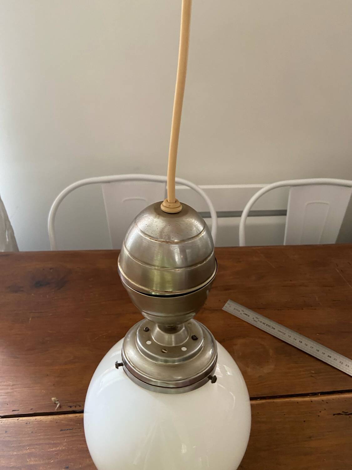 Opaline ball pendant light vintage 50s/70s