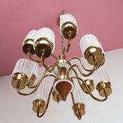 Swedish mid-century chandelier in teak with 12 tulips Eriksmalaglass (38 cm)