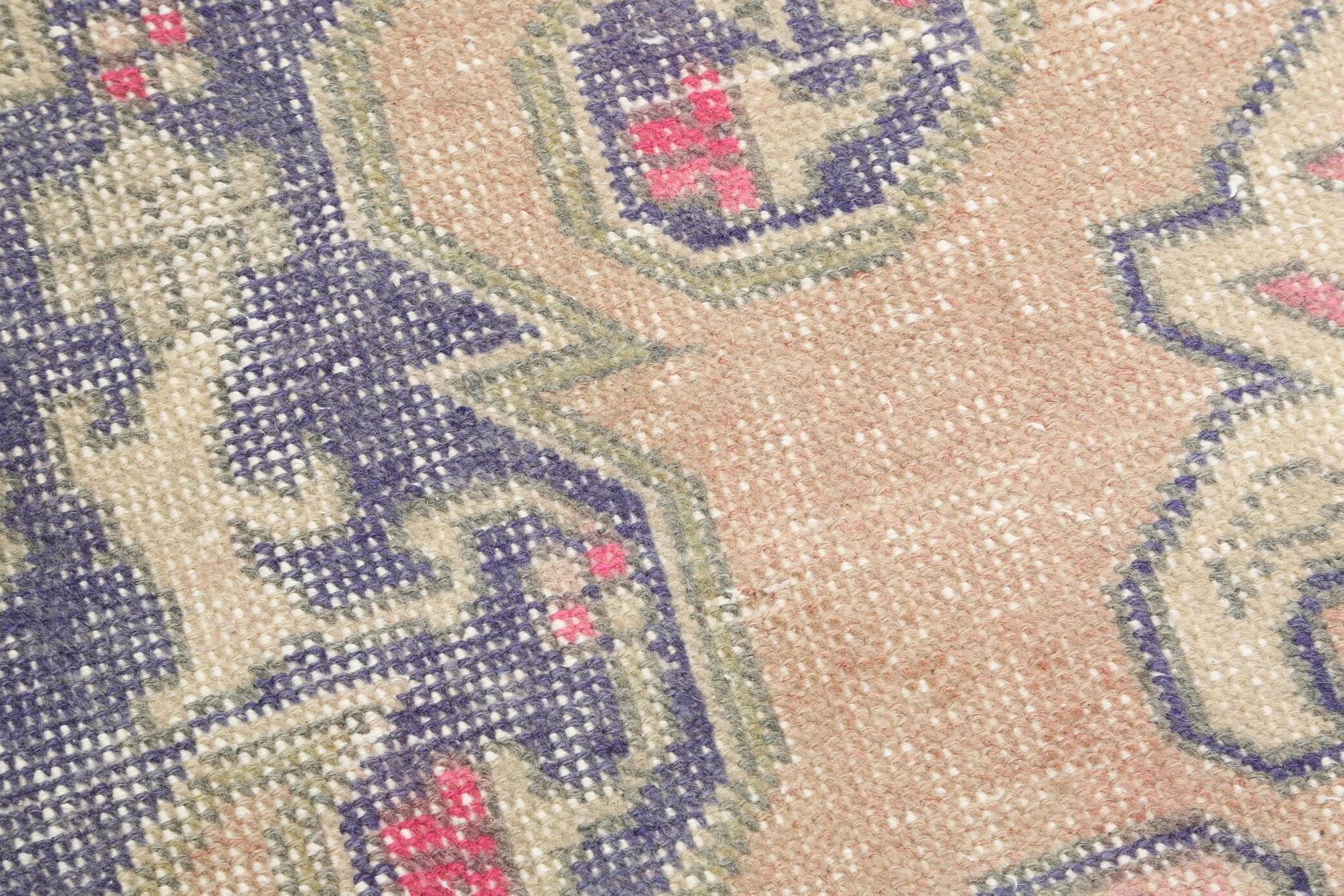 Turkish Cream Pink Oriental Vintage Rug, 121x208Cm