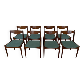 Set of 8 Vintage Danish Chairs by Søren Ladefoged – Teak & Blue Fabric