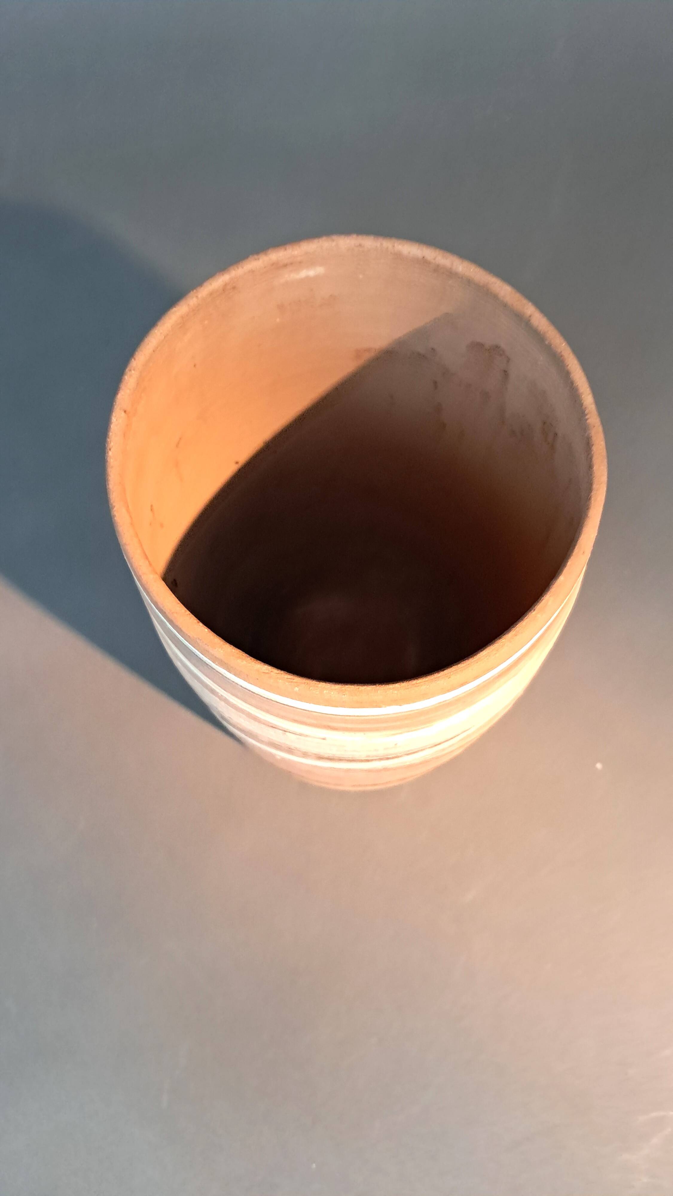 Painted terracotta scroll vase, La Borne circa 1960 by Anne-Marie Sybsema de Bay.