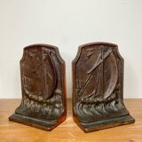 Serre-livres vintage en fonte - motif bateau ancien