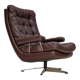 Vintage danish swivel leather armchair 1970s